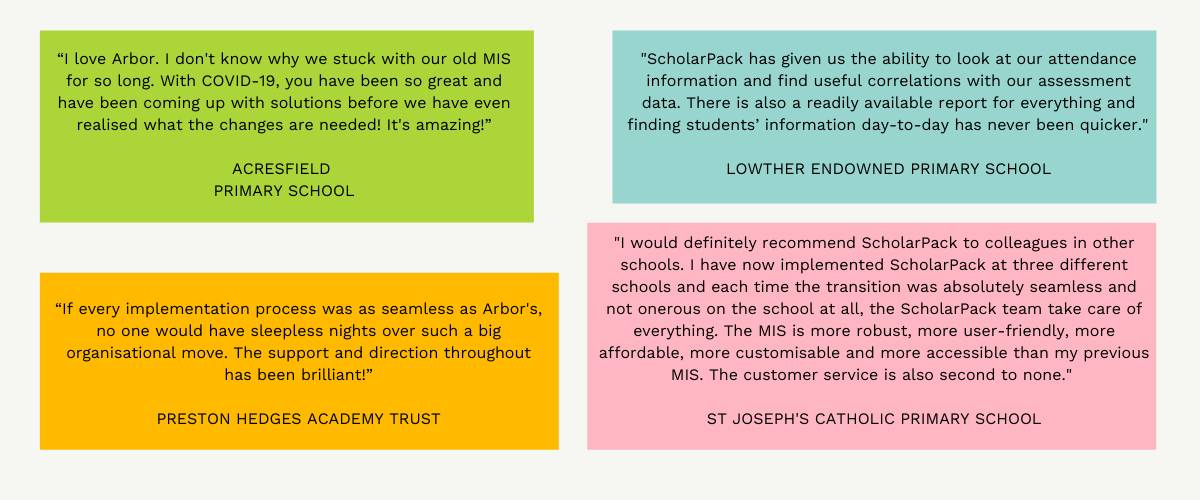 “Arbor is a school-wide tool, not an office-based MIS System. The first word that comes to mind is ‘simplicity’. It’s easy to grasp, and new users can quickly work their way around the system’s functions – you don’t “Arbor is a school-wide tool, not an office-based MIS System. The first word that comes to mind is ‘simplicity’. It’s easy to grasp, and new users can quickly work their way around the system’s functions – you don’t
